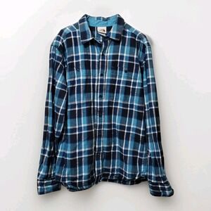North Face Adult Mens Flannel Shirt Medium Blue Black Plaid Button Up Hommes